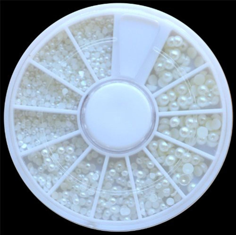 White Pearl Nail Art Stone Various Size Wheel Rhinestones Beads Nail Decoration Set