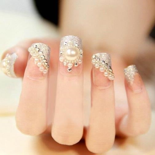 White Pearl Nail Art Stone Various Size Wheel Rhinestones Beads Nail Decoration Set