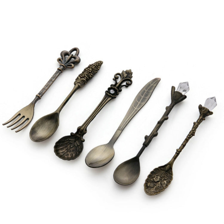 2Sets Vintage Mini Coffee Spoons Suit Royal Style Metal Carved Coffee Fruit Cutler Dessert Flatware Kitchen Tools Antique Bronzeï¼ˆWith Antique Forkï¼‰