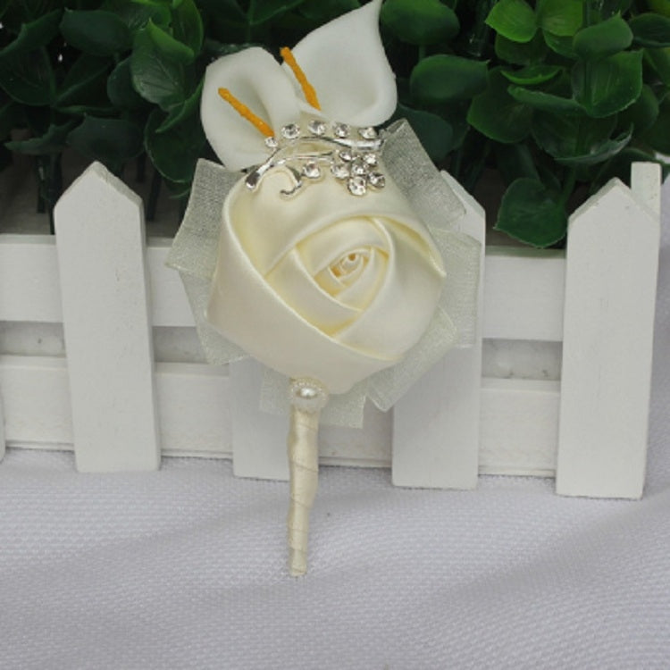 Wedding Groom Bride Boutonniere Rhinoceros Calla Brooch Wrist Flower, Style:Silver Boutonniere