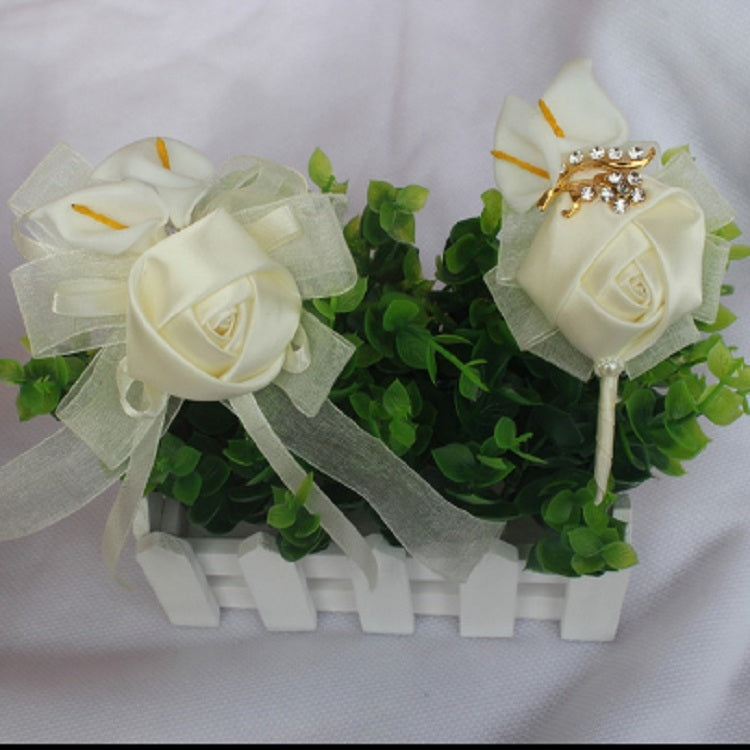 Wedding Groom Bride Boutonniere Rhinoceros Calla Brooch Wrist Flower, Style:2 Sets Of Gold