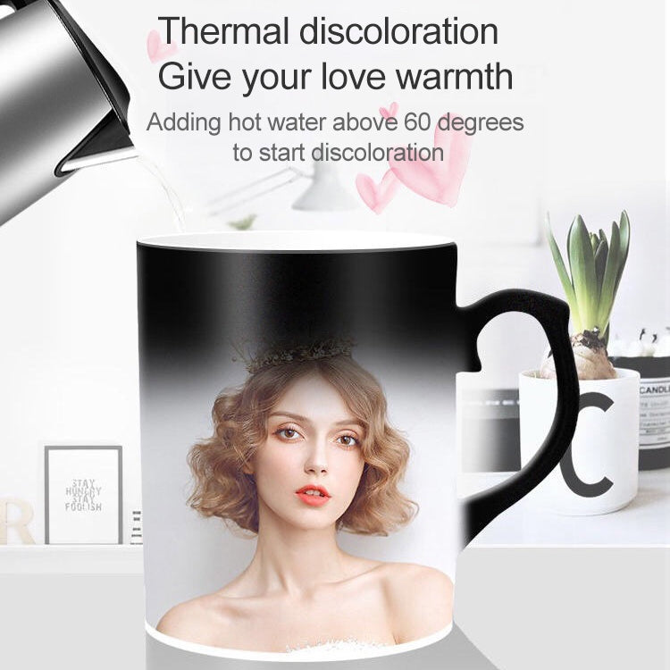 Creative Gift Personality Thermal Transfer Magic Cup Color Change Cup Ceramic Tea Cup Red Ear Handle Smooth