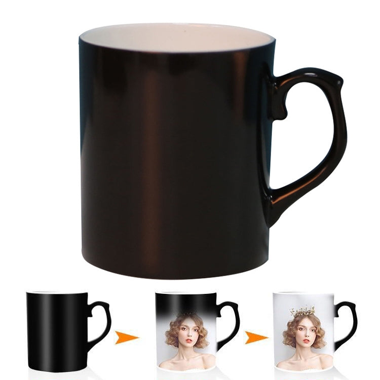 Creative Gift Personality Thermal Transfer Magic Cup Color Change Cup Ceramic Tea Cup Black Ear Handle Smooth