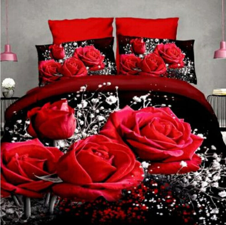 4 PCS Cotton 3D Rose Bedding Sets Soft Duvet Cover Bedsheet Pillowcase Reactive Printed Bedclothes Queen Bed