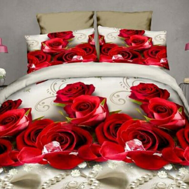 4 PCS Cotton 3D Rose Bedding Sets Soft Duvet Cover Bedsheet Pillowcase Reactive Printed Bedclothes Queen Bed