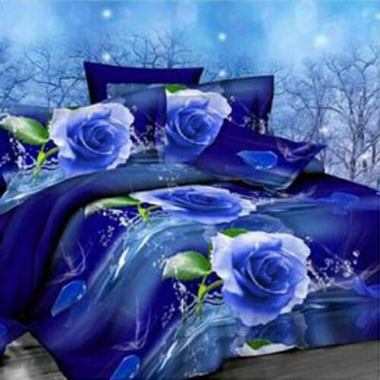 4 PCS Cotton 3D Rose Bedding Sets Soft Duvet Cover Bedsheet Pillowcase Reactive Printed Bedclothes Queen Bed