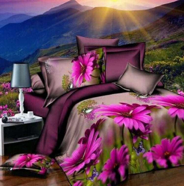 4 PCS Cotton 3D Rose Bedding Sets Soft Duvet Cover Bedsheet Pillowcase Reactive Printed Bedclothes Queen Bed
