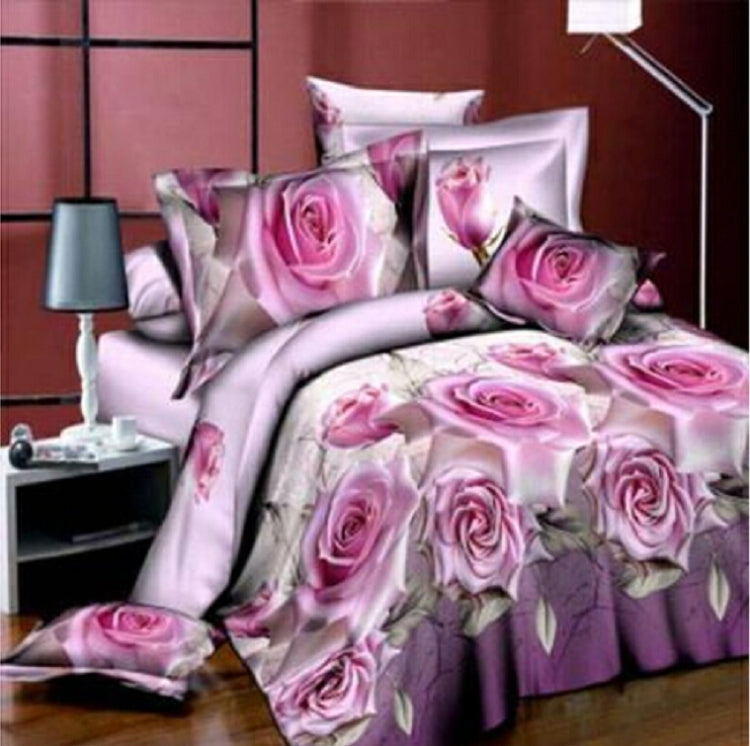 4 PCS Cotton 3D Rose Bedding Sets Soft Duvet Cover Bedsheet Pillowcase Reactive Printed Bedclothes Queen Bed