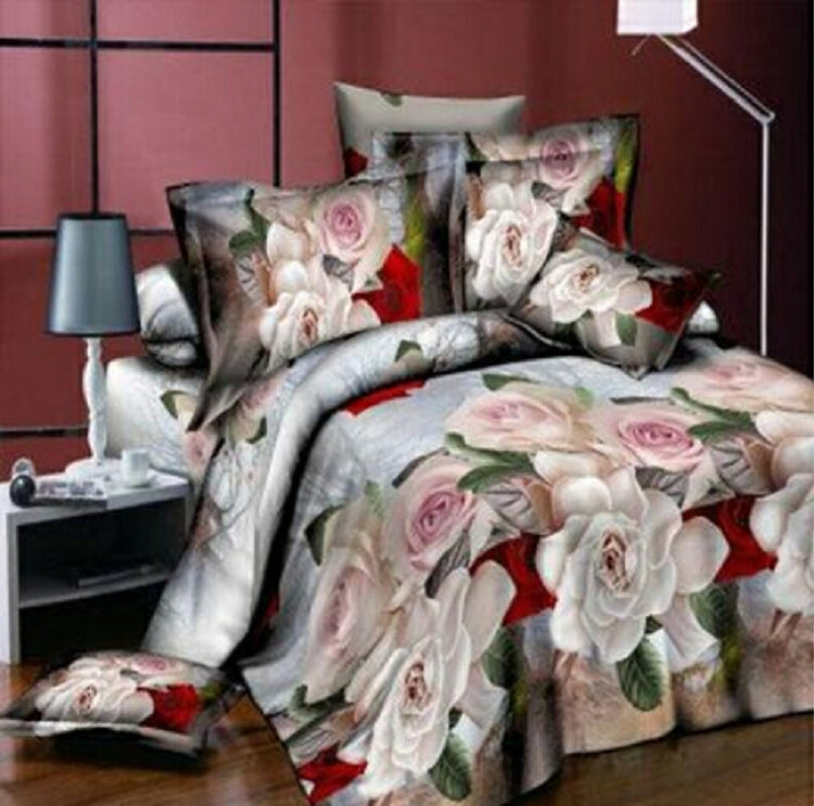 4 PCS Cotton 3D Rose Bedding Sets Soft Duvet Cover Bedsheet Pillowcase Reactive Printed Bedclothes Queen Bed