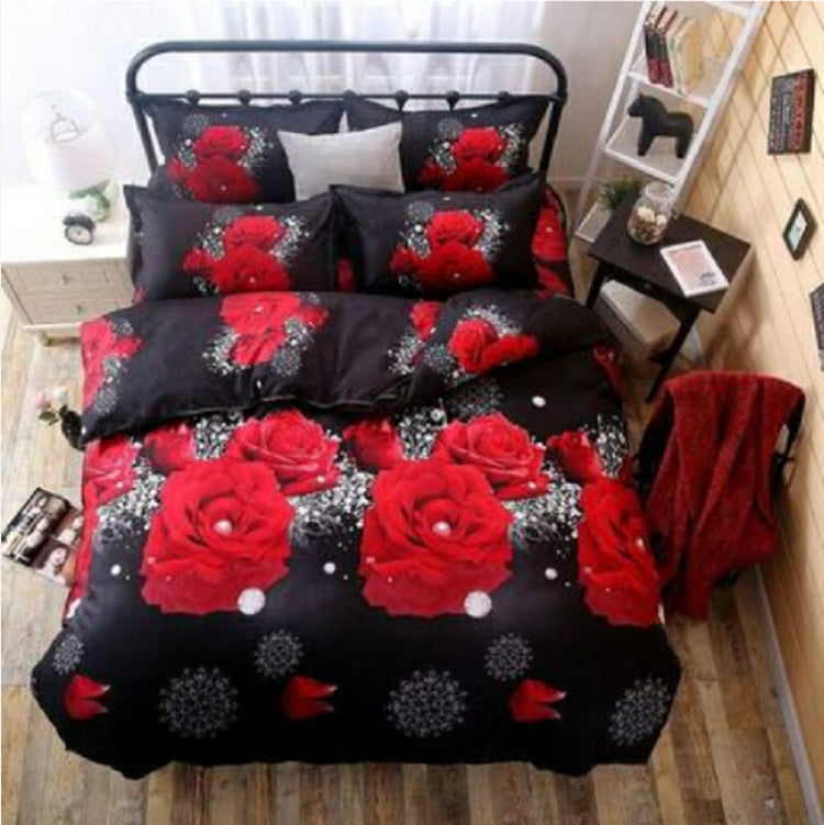 4 PCS Cotton 3D Rose Bedding Sets Soft Duvet Cover Bedsheet Pillowcase Reactive Printed Bedclothes Queen Bed