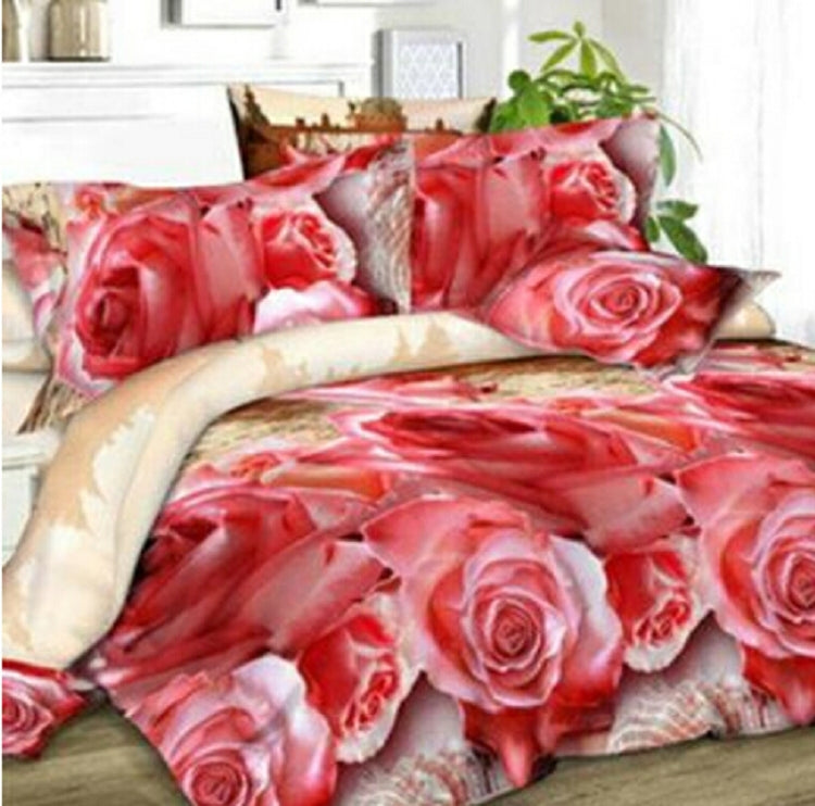 4 PCS Cotton 3D Rose Bedding Sets Soft Duvet Cover Bedsheet Pillowcase Reactive Printed Bedclothes Queen Bed