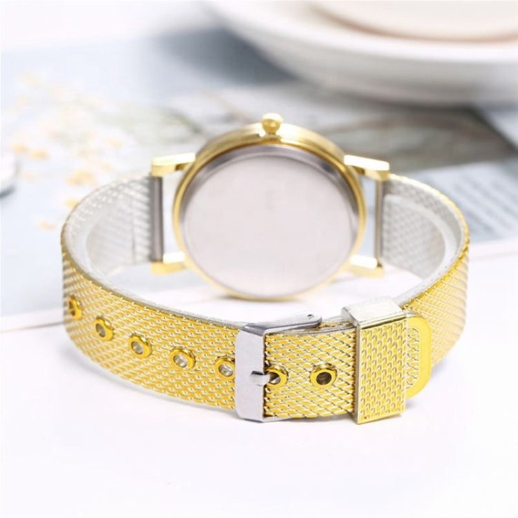 2 PCS Golden Alloy Mesh Belt Double Heart Watch for Ladies