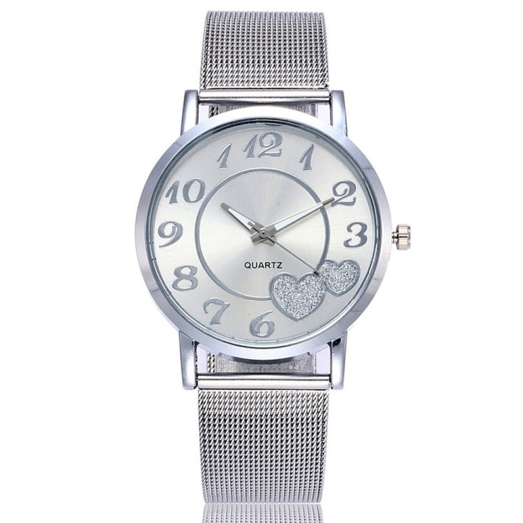 2 PCS Golden Alloy Mesh Belt Double Heart Watch for Ladies