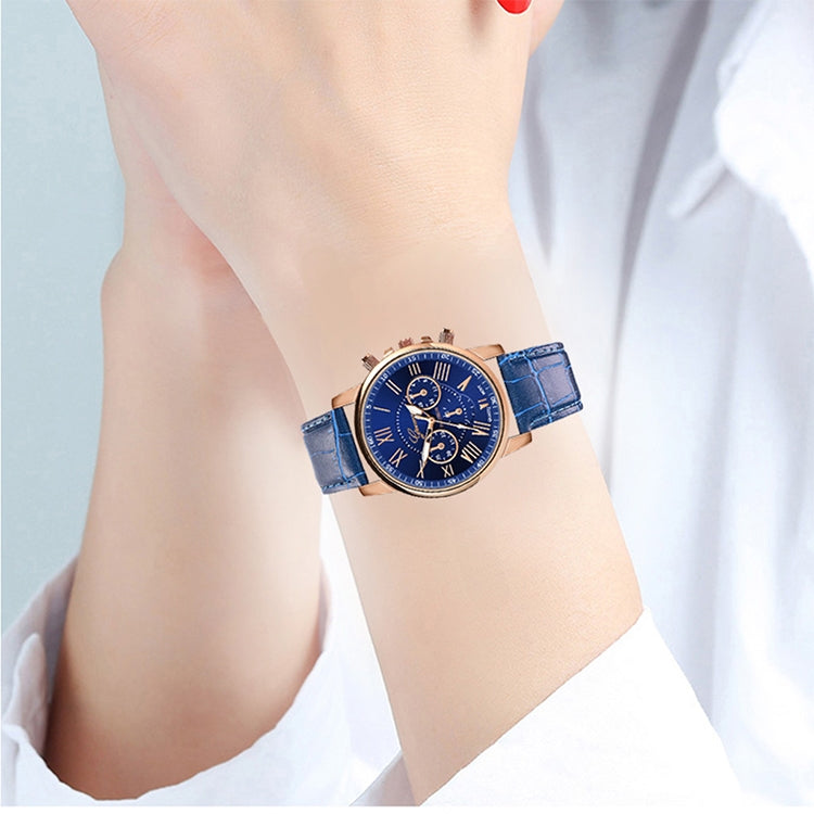 2 PCS Three-eye Six-needle Imitation Belt Quartz Watch for Women / Men
