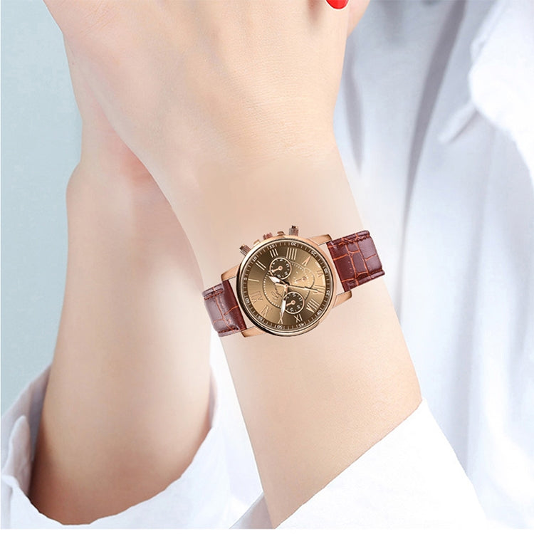 2 PCS Three-eye Six-needle Imitation Belt Quartz Watch for Women / Men