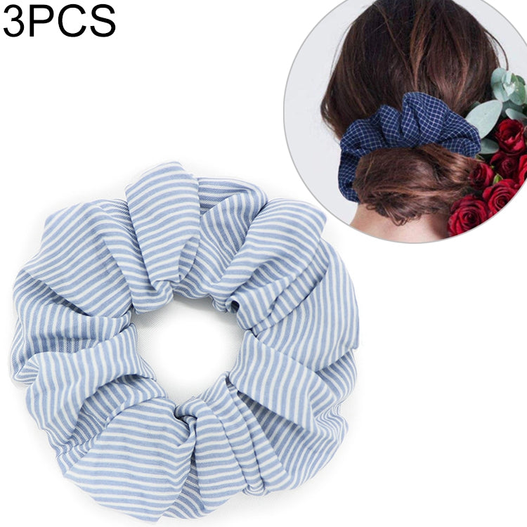 3 PCS Fashion Girls Women Stripe Hair Scrunchie Ponytail Grip Loop Holder Stretchy Hair band