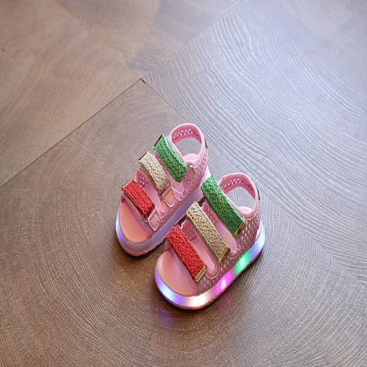 Summer Boys and Girls Sandals Children LED Lights Shoes Beach Hollow Breathable Soft Bottom Sandals, Size:21Yards(Pink)