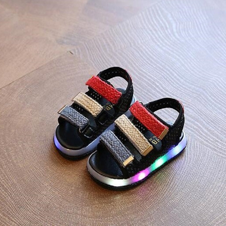 Summer Boys and Girls Sandals Children LED Lights Shoes Beach Hollow Breathable Soft Bottom Sandals, Size:30Yards(Black)