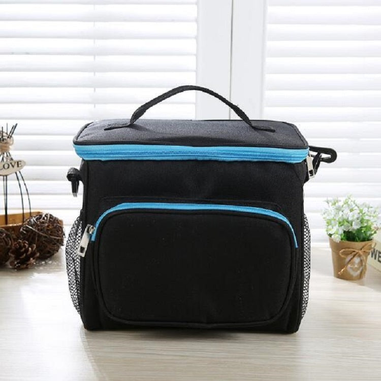 Portable Ice Pack Oxford Cloth Portable Slung Lunch Box Insulated Lunch Bag, Color:Black Bag Blue Zipper