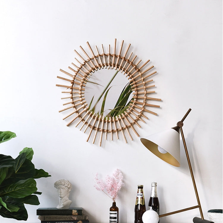 Creative Art Decoration Round Mirror  Living Room Wall Hanging Mirror, Style:Rattan elliptical mirror S