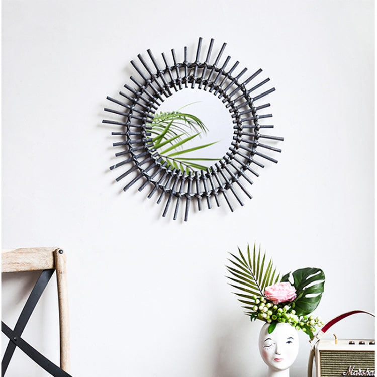 Creative Art Decoration Round Mirror  Living Room Wall Hanging Mirror, Style:Rattan elliptical mirror S