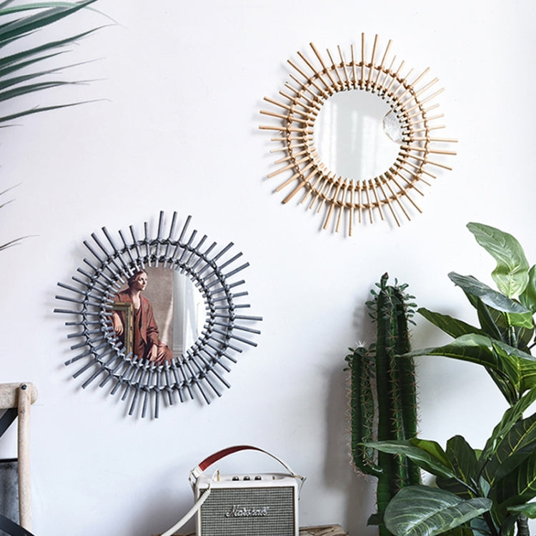 Creative Art Decoration Round Mirror  Living Room Wall Hanging Mirror, Style:Rattan elliptical mirror S