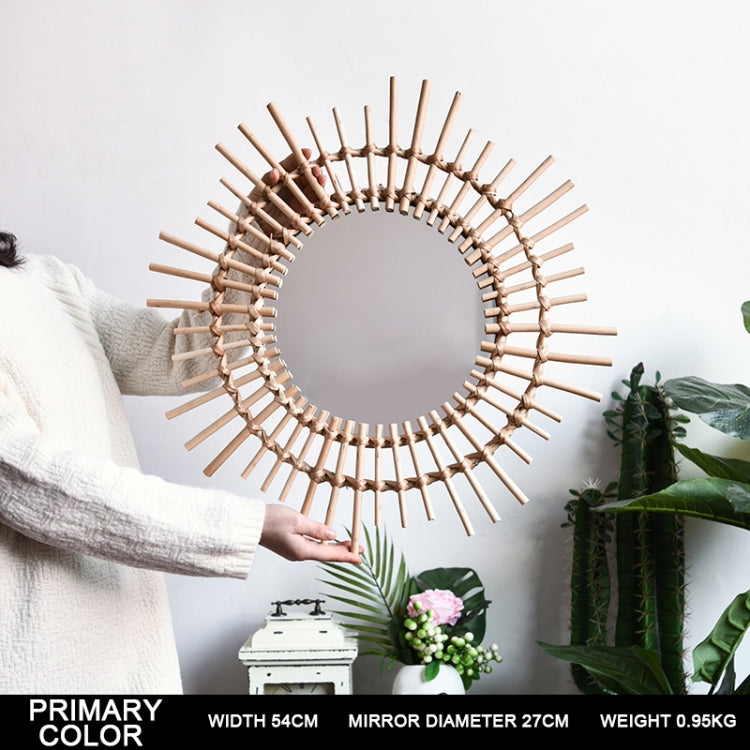 Creative Art Decoration Round Mirror  Living Room Wall Hanging Mirror, Style:Rattan elliptical mirror S