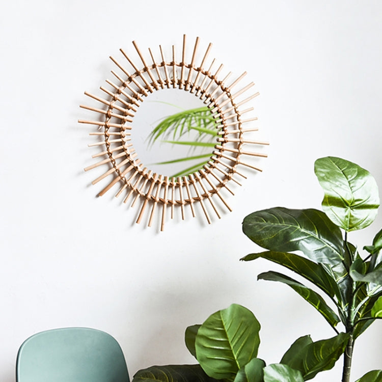 Creative Art Decoration Round Mirror  Living Room Wall Hanging Mirror, Style:Rattan decorative mirror B