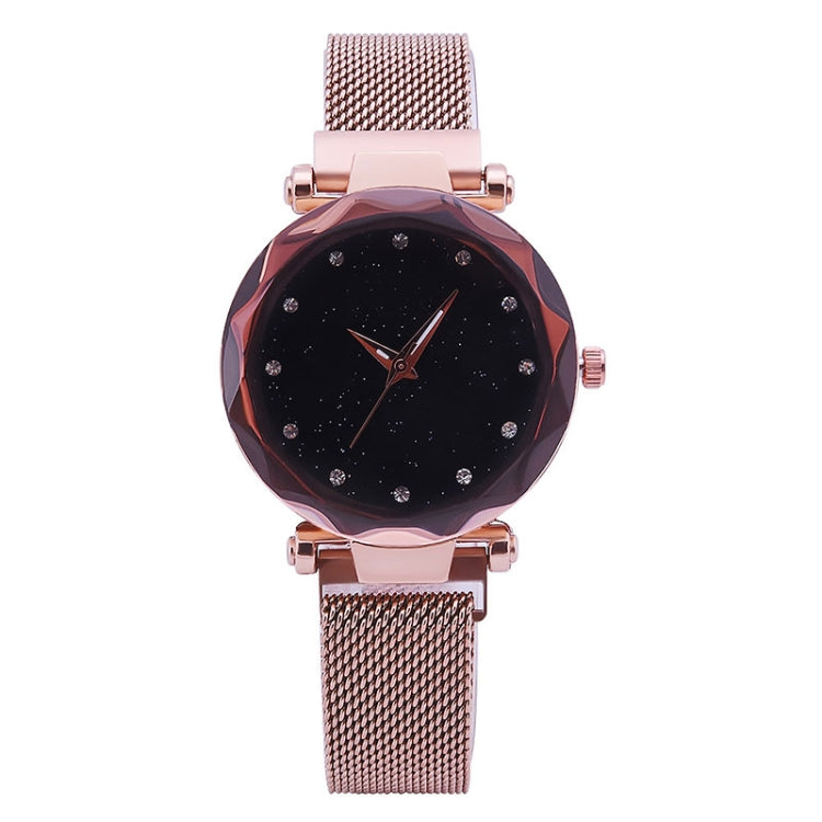 Luxury Mesh Ladies Clock Magnet Buckle Starry Diamond Geometric Quartz Wristwatch Women Watches