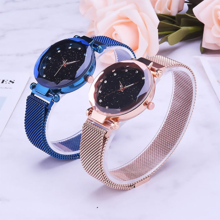 Luxury Mesh Ladies Clock Magnet Buckle Starry Diamond Geometric Quartz Wristwatch Women Watches