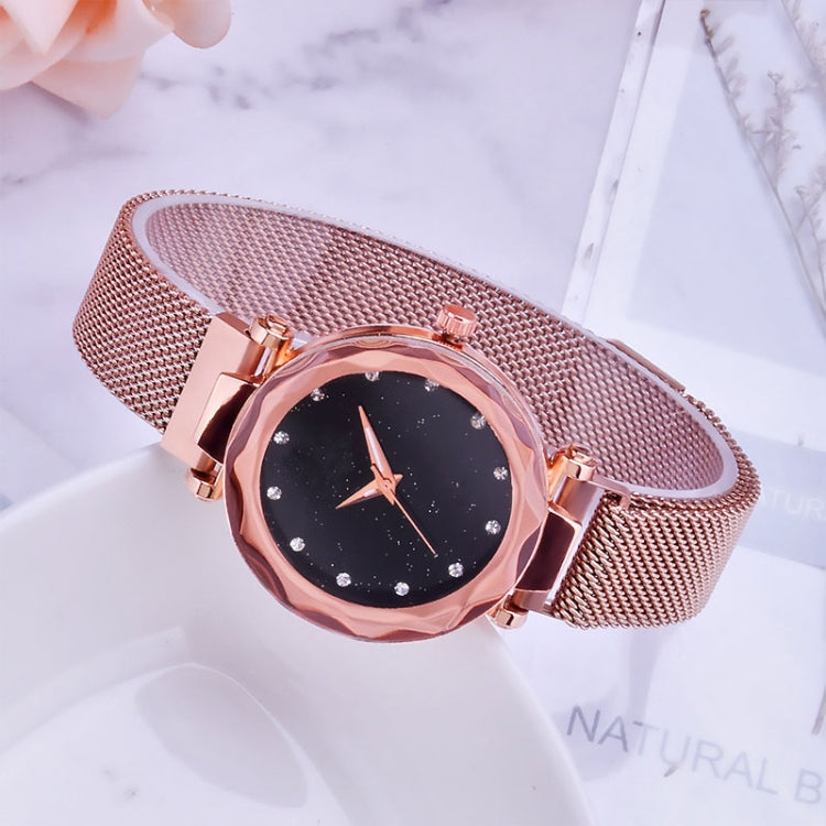 Luxury Mesh Ladies Clock Magnet Buckle Starry Diamond Geometric Quartz Wristwatch Women Watches