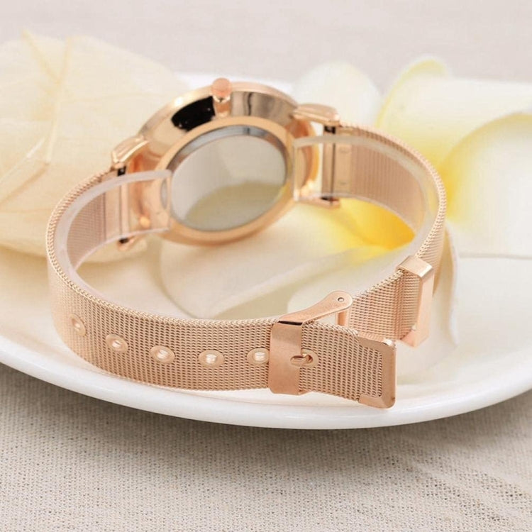 Arabic Digital Stainless Steel Mesh Strap Watch for Men / Women(Rose Gold)