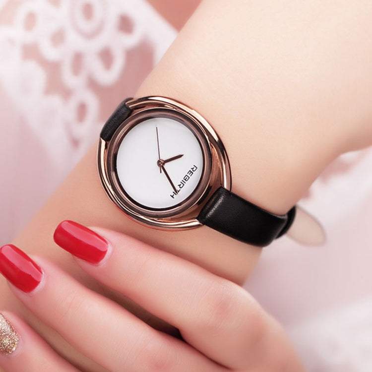 REBIRTH RE028 Women Watch Ultra-simple Double-shell Quartz Waterproof Leather Belt Watch