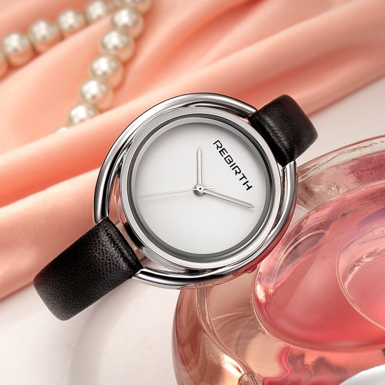 REBIRTH RE028 Women Watch Ultra-simple Double-shell Quartz Waterproof Leather Belt Watch