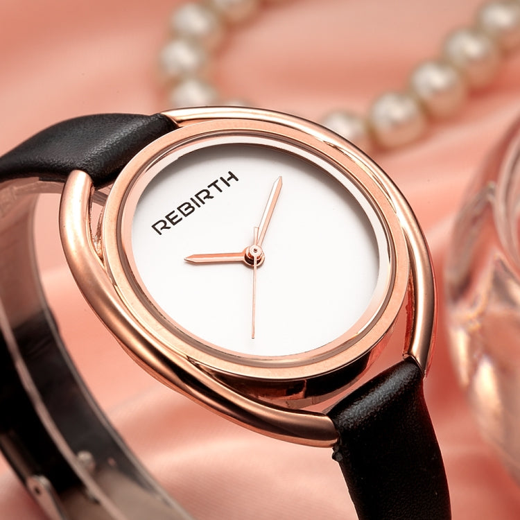 REBIRTH RE028 Women Watch Ultra-simple Double-shell Quartz Waterproof Leather Belt Watch
