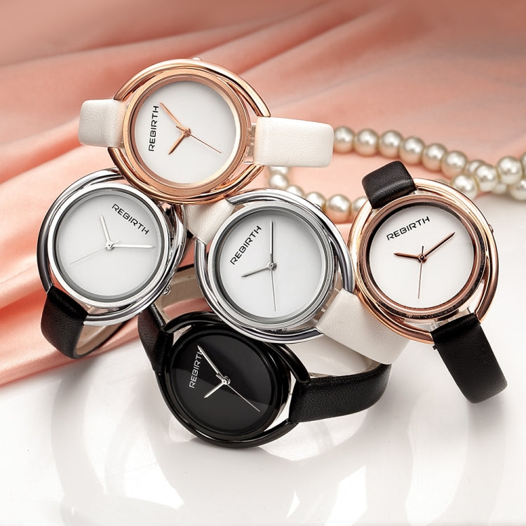 REBIRTH RE028 Women Watch Ultra-simple Double-shell Quartz Waterproof Leather Belt Watch