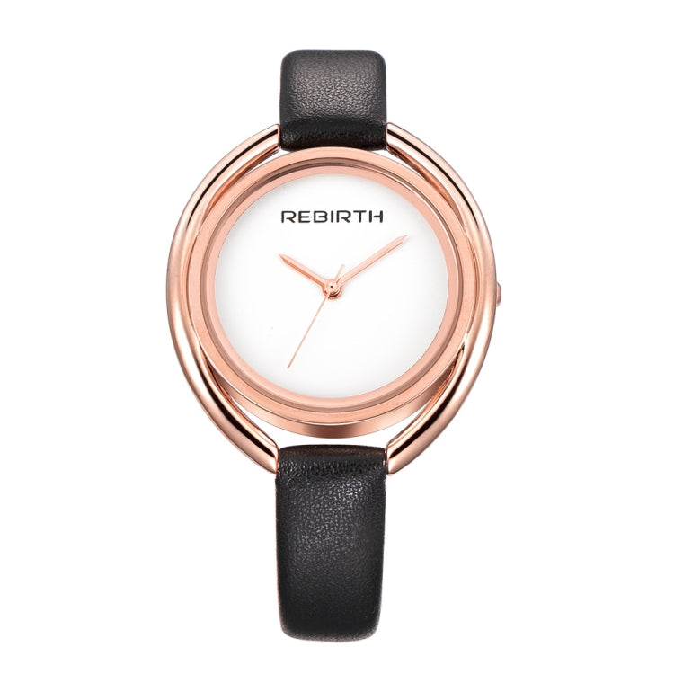 REBIRTH RE028 Women Watch Ultra-simple Double-shell Quartz Waterproof Leather Belt Watch