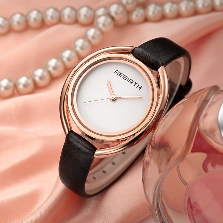 REBIRTH RE028 Women Watch Ultra-simple Double-shell Quartz Waterproof Leather Belt Watch