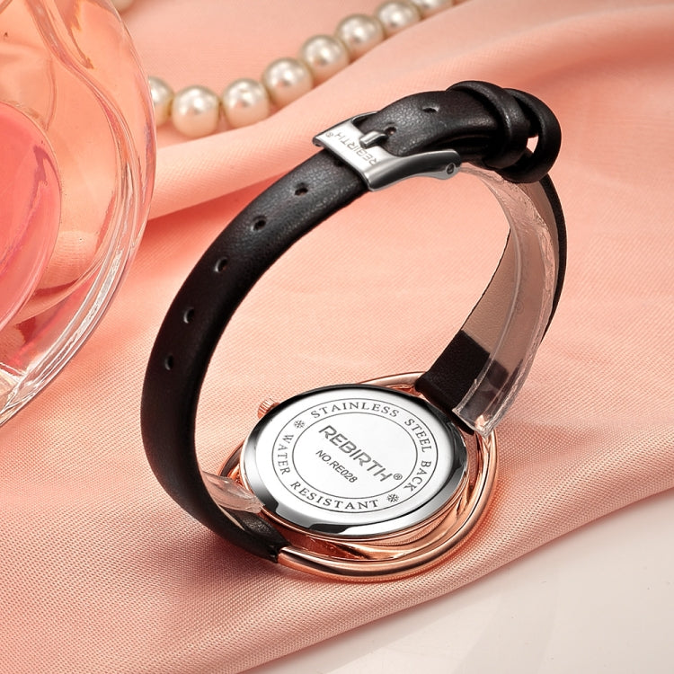 REBIRTH RE028 Women Watch Ultra-simple Double-shell Quartz Waterproof Leather Belt Watch