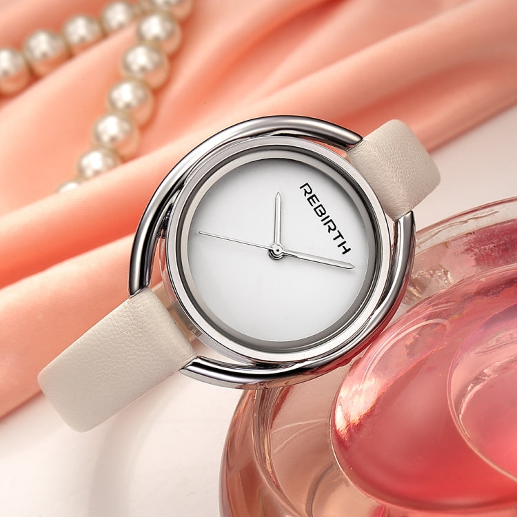REBIRTH RE028 Women Watch Ultra-simple Double-shell Quartz Waterproof Leather Belt Watch