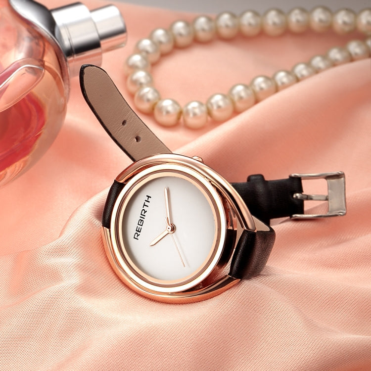 REBIRTH RE028 Women Watch Ultra-simple Double-shell Quartz Waterproof Leather Belt Watch