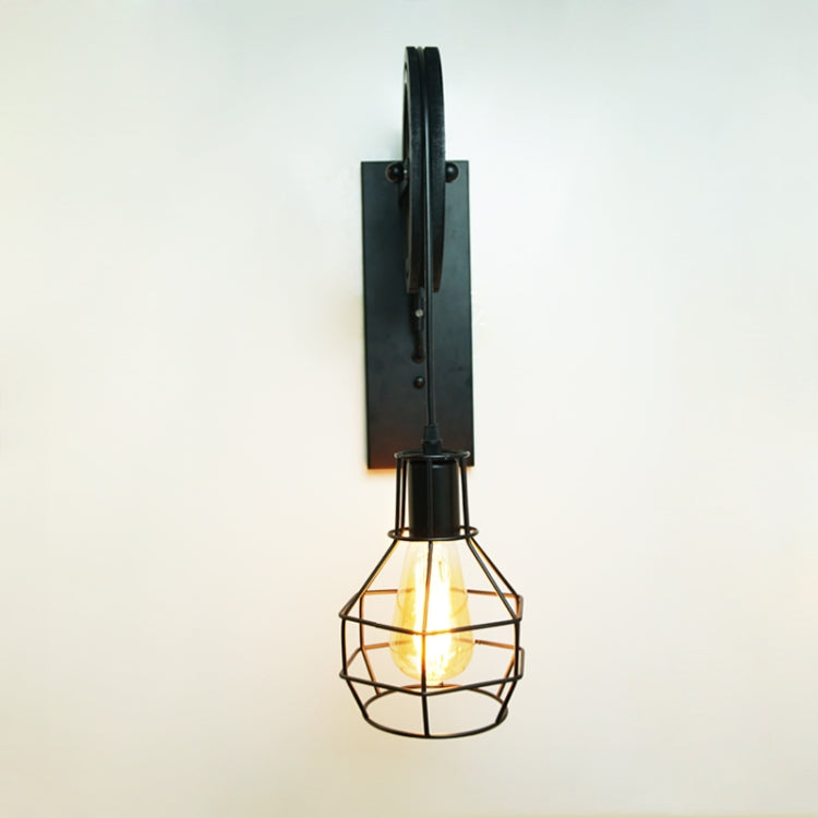 40W Grenade Retro Wrought Iron Pulley Lifting Wall Lamp Corridor Aisle Porch Wall Lamp(Black No Bulb)