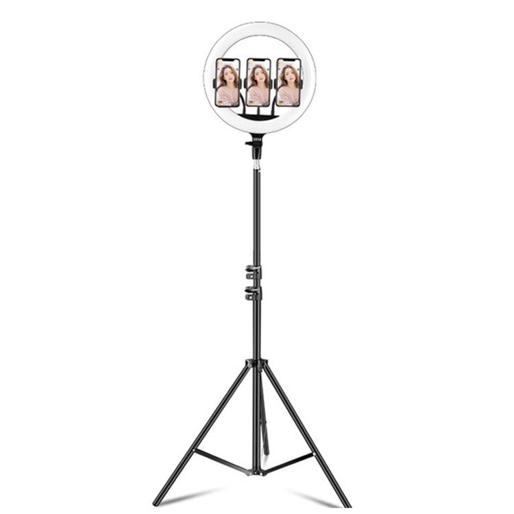 14 inch+3 Phone Clips Dimmable Color Temperature LED Ring Fill Light Live Broadcast Set With 2.1m Tripod Mount, CN Plug