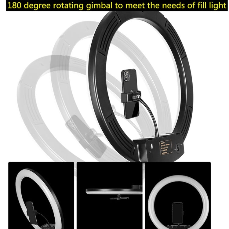 14 inch+4 Phone Clips+Microphone Pole Dimmable Color Temperature LED Ring Fill Light Live Broadcast Set With 2.1m Tripod Mount, CN Plug