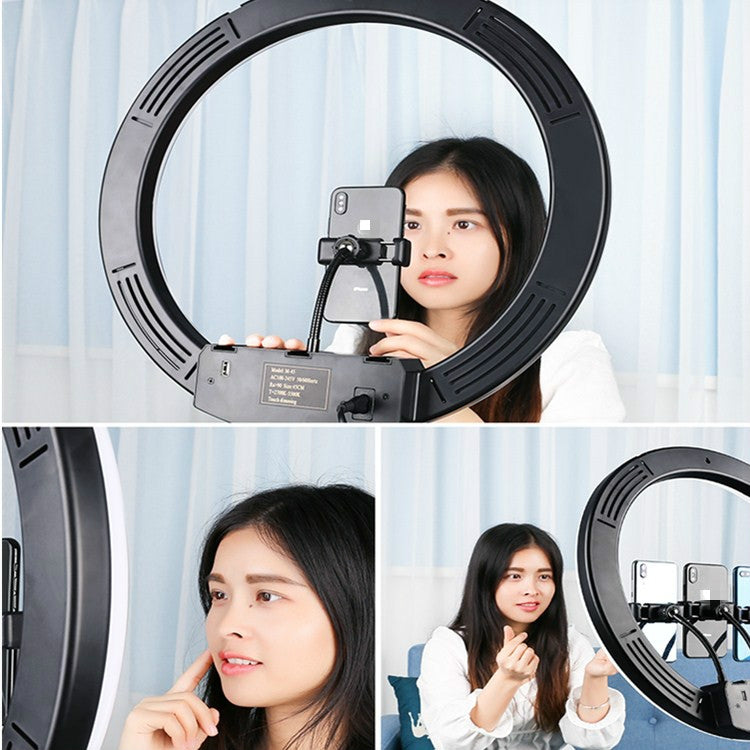 18 inch+ Phone Clip Dimmable Color Temperature LED Ring Fill Light Live Broadcast Set With 2.1m Tripod Mount, CN Plug