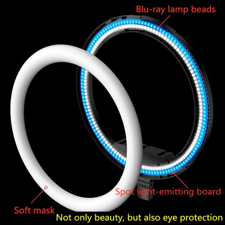 18 inch+3 Phone Clips Dimmable Color Temperature LED Ring Fill Light Live Broadcast Set With 2.1m Tripod Mount, CN Plug