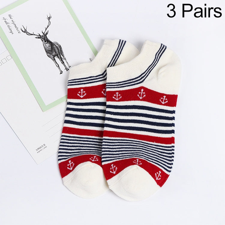 3 Pairs Summer Stripes Sailor Anchor Man Casual Ankle Cotton Socks Men Boat Sock