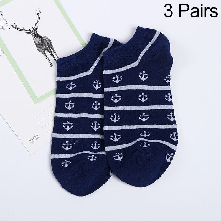 3 Pairs Summer Stripes Sailor Anchor Man Casual Ankle Cotton Socks Men Boat Sock