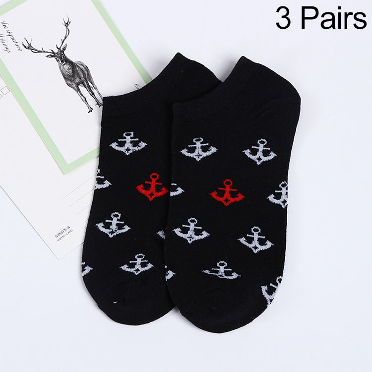 3 Pairs Summer Stripes Sailor Anchor Man Casual Ankle Cotton Socks Men Boat Sock