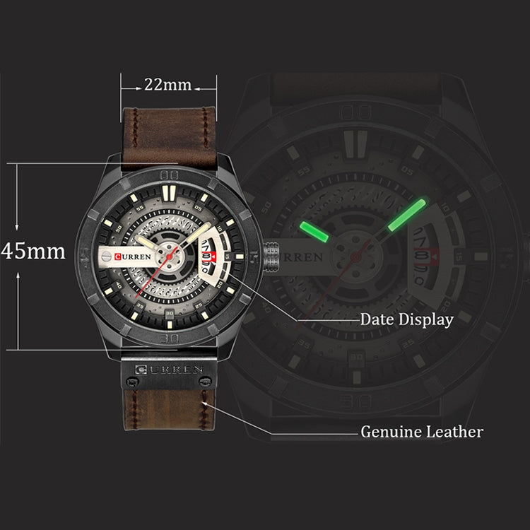 CURREN M8301 Men Military Sports Watch Quartz Date Clock Leather Wristwatch